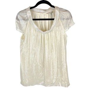 Classiques Entier Metallic Cream Gold Silk Blend Boat Neck Cap Sleeve Top Medium
